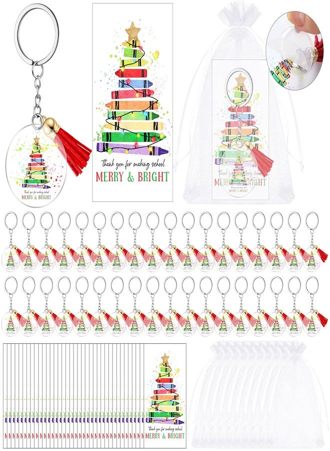 Ecation 36 Set Christmas Holiday Gifts Christmas Thank You Teachers Appreciation Gifts Include Happy Holiday Tags Acrylic Keychains with Tassels and Organza Bags (Appreciation) - Image 1